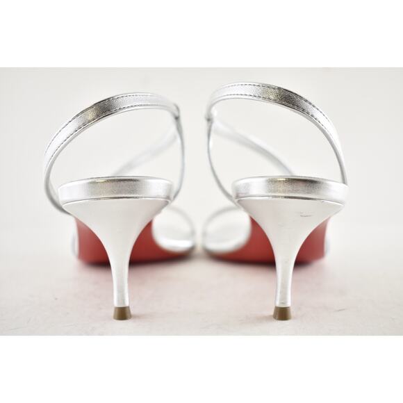 Christian Louboutin Rosalie 55 Silver Ankle Strap Sandal Kitten Heel Pump 37.5 - Picture 10 of 11